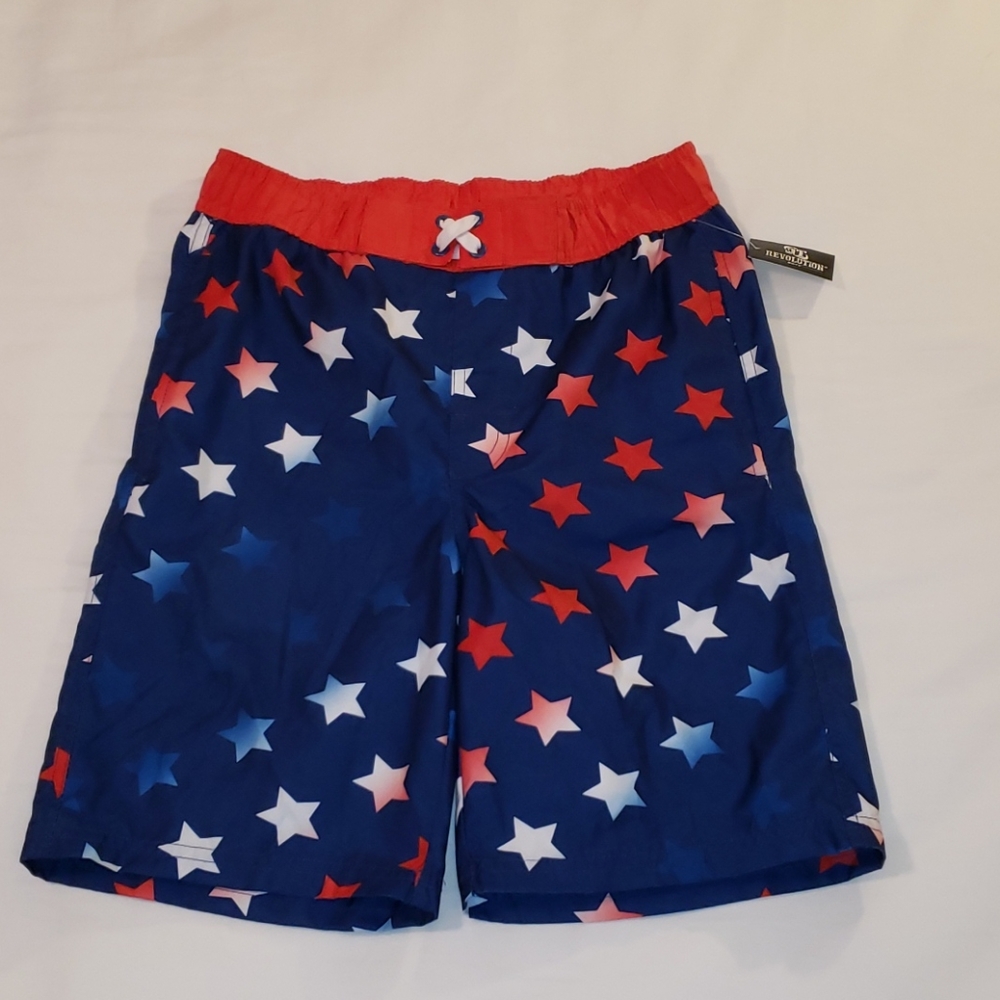 NWT Revolution Boys Patriotic Swim Trunks Sz 8/10